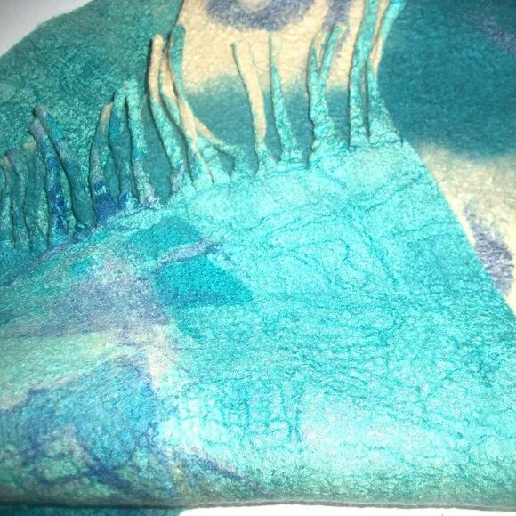 Vintage 1 of a Kind Handmade Hand-dyed Reversible Felted-Wool Scarf 66 X 18